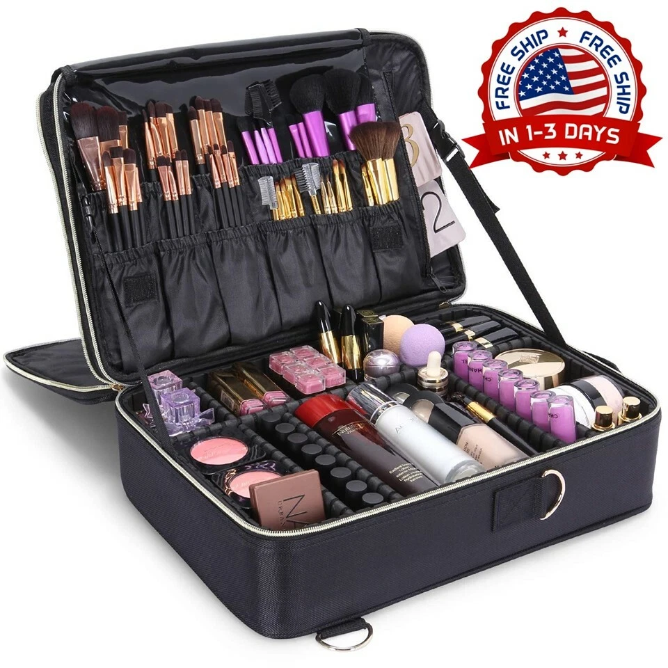 Estuche organizador de maquillaje grande 3 capas para cosméticos, bolsa de  viaje de gran capacidad, maleta -  España