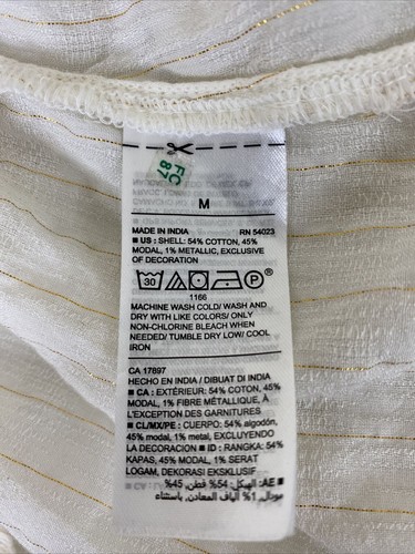 Old Navy Damen Größe M elfenbein/gold gestreift V-Ausschnitt Oberteil 3/4 Arm - Bild 6 von 6