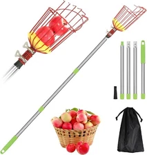 joyhalo Fruit Picker Polel with Basket, 5.5 Ft Apple Picker with Adjustable Stai