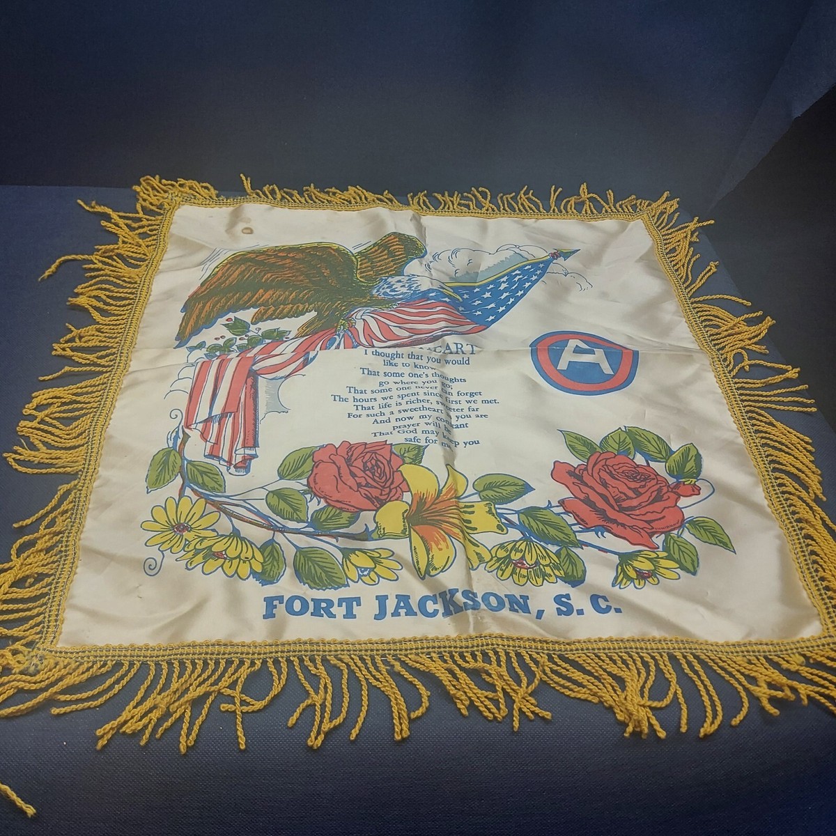 Vintage Souvenir Satin Pillow Cover Fort Jackson, South Carolina