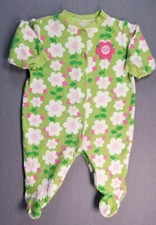 Baby Girl Vintage Carter's 3 Month Green Flower Footed Sleep N Play Outfit