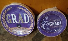 FREE Purple & Gold Graduation Party Paper desert & dinner plates Total 100 NEW