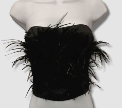 $7990 Alexandre Vauthier Women's Black Feathered Strapless Top Size EU38 US6
