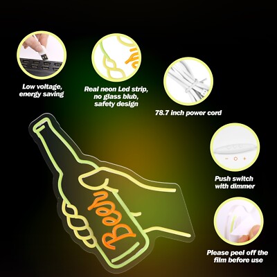 Aazon.co : Beer Neon Sign Beer Neon Lights LED Signs For Wall Light Up Signs For An Cave Pub