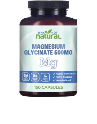Magnesium Glycinate 500mg 150Caps Vegan/Chelated/NpnGMO/Gluten Free/All Natural