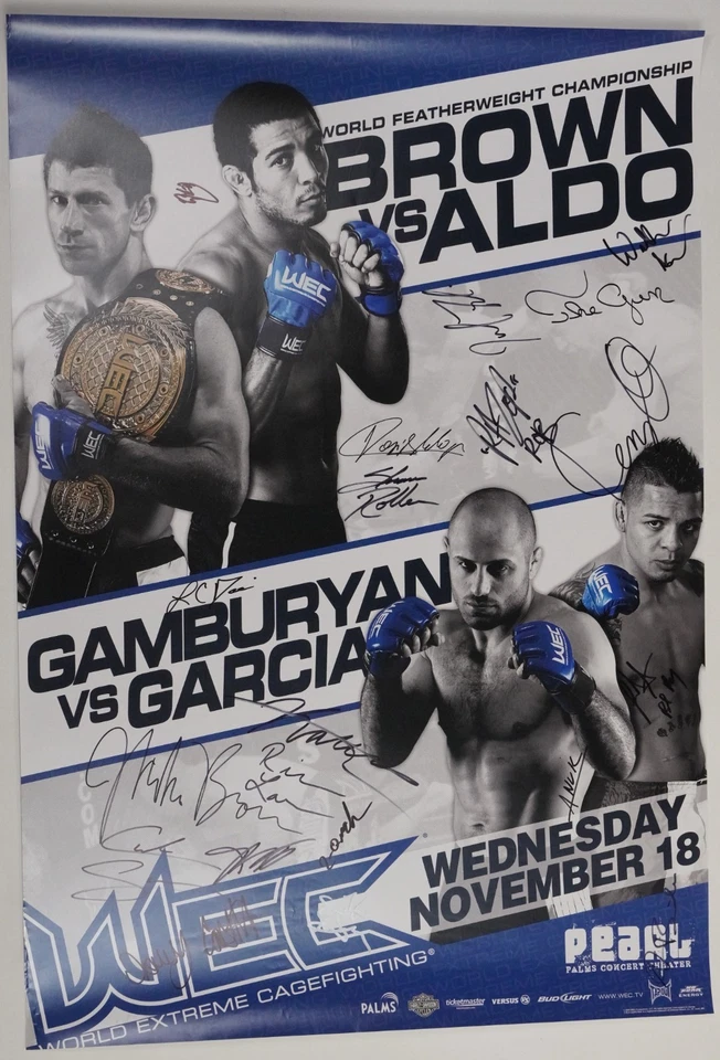 Jose Aldo Mike Brown Cub Swanson Signed by Card WEC 44 Fight Poster UFC SBC 107 - Image 4 of 4