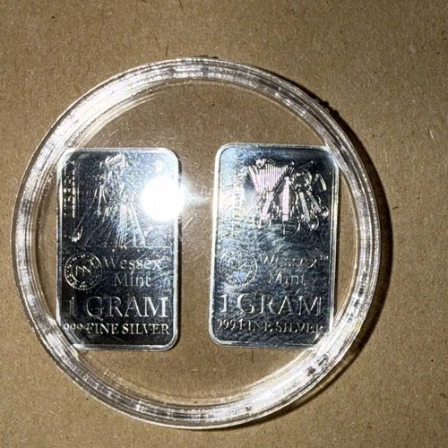 Wessex Mint Liberty 1g x 2 Silver 999 Bullion Bars & philharmonic in capsule