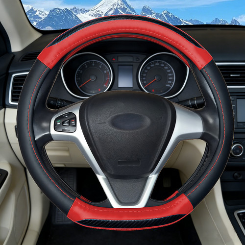 BlackRed Steering Wheel Cover D Shaped For VW Golf Tiguan Polo Passat Jetta