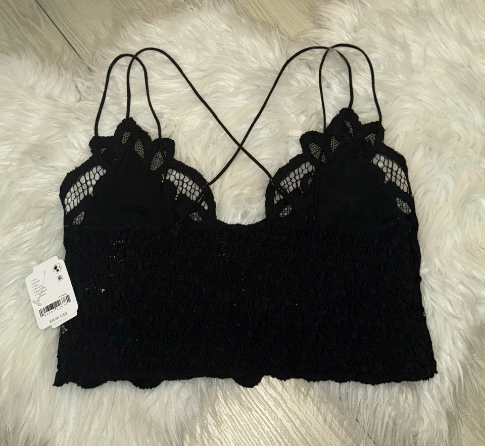 FP ONE Free People Adella Longline Bralette Bra Lace Boho Womens L Large Black - Image 4 of 4