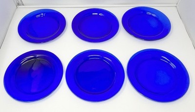 Vintage Set Of 6 Glass Cobalt Blue Plates 8'' Diameter Unbranded Some Flaws Read