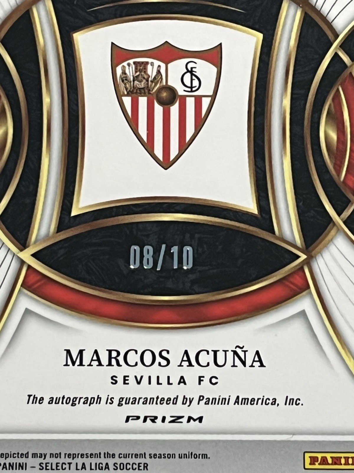 2025-26 Panini Select La Liga Marcos Acuña PURPLE AUTO #/10 Sevilla Autograph SP view 3