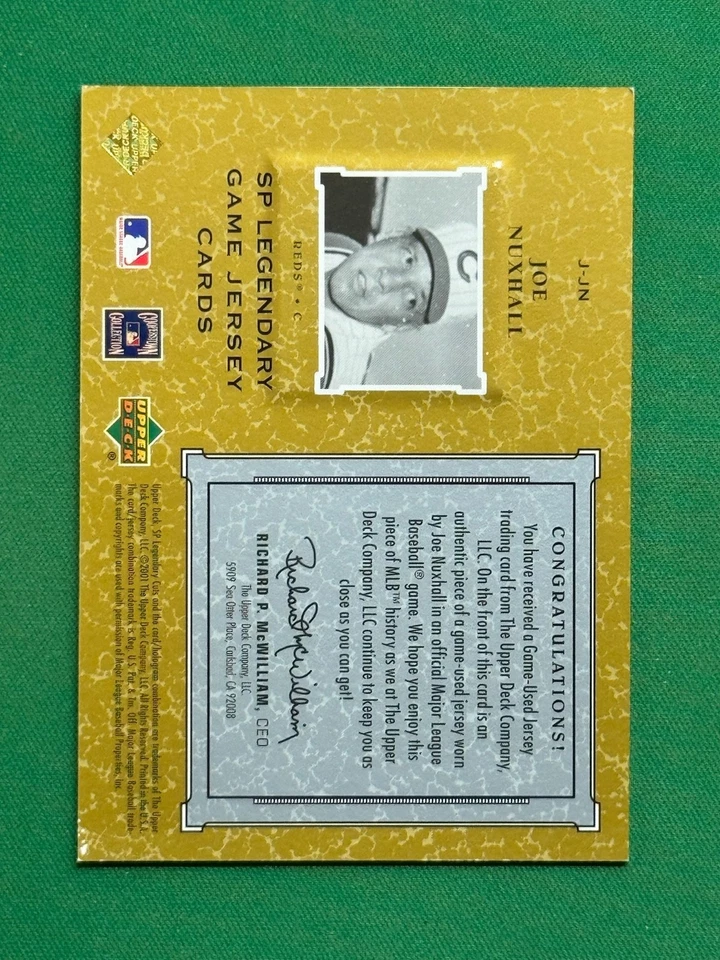 2001 Upper Deck SP Легендарные Вырезы Футболка Б/у #J-JN Joe Nuxhall - Изображение 2 из 2
