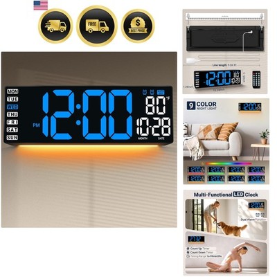 16.5'' Large Digital Wall Clock with Blue LED Display, Remote Control