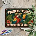 Bold Vintage Typography Tropical Parrot Cocktail Metal Tin Sign