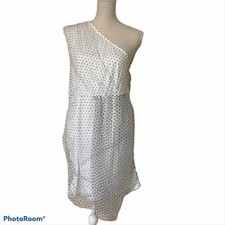White Polka Dot Mesh Women One Shoulder Bodycon Dress Size Medium