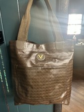 Vintage Valentino Monogram Tote Bag Brown Canvas Leather Italy