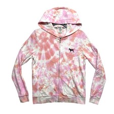 Victoria Secret PINK Hoodie Womens Small Pink Orange Dog Logo Tie Dye Full Zip