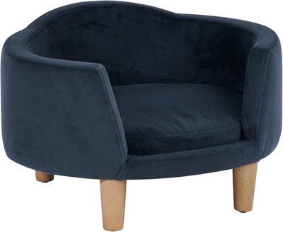 Curved Upholstered Pet Bed   Luxury Round Cat & Dog Bed Blue Velvet Pet