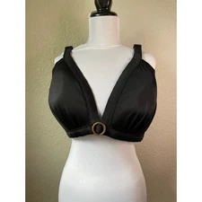 Cacique Swim Top Black Ring Accent Plus Size Swimsuit Separates