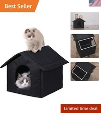 Cozy Medium Black Cat House - Water-Resistant Shelter for Indoor Outdoor Use