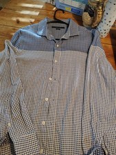 Perry Ellis Blue checkered Slim Fit Wrinkle Free Dress Shirt Size L
