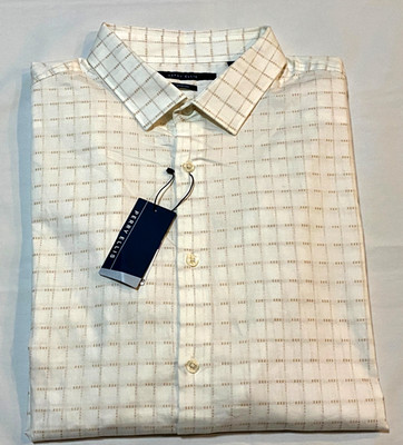 New With Tags-Perry Ellis Men's Untucked L/S Stretch-Shirt-XXL-Bright white