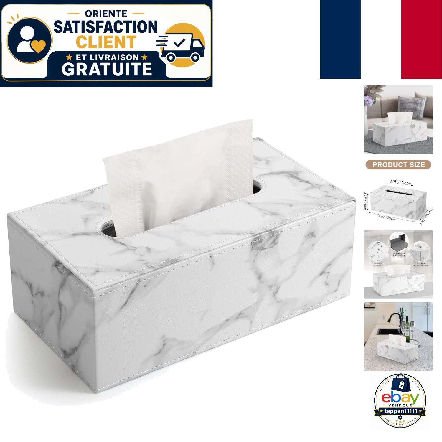 Boîte à mouchoirs en cuir imperméable facile à nettoyer pour salle de bain et cuisine