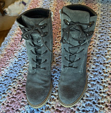 Eric Michael Women’s Gray Suede Lace-Up Ankle Booties Round Toe Lined US 8