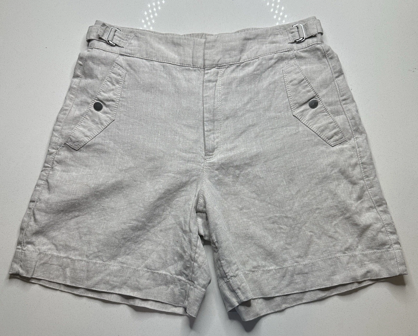 Athleta 100% Linen Shorts 6.5” Inseam Voyager Safari Size 8 Khaki
