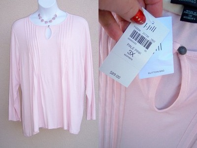 J Jill Wearever NEW Keyhole Knit top plus size 3x 2x pintuck pink shirt blouse 