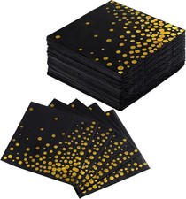 3 Ply Stylish Paper Napkins, 80 Pcs Black and Gold Napkins 5 Inch Cocktail