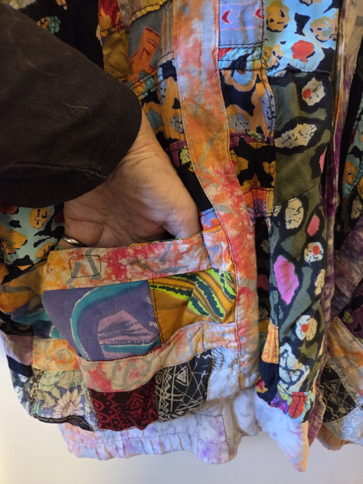 Vtg Boho Artistic Quilted Patchwork Oversized Emb… - image 2