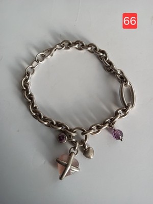 925 Sterling Silber Charm Armband mit Rosenquarz & Anhängern 24,85 g 19 cm