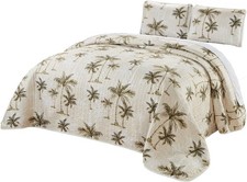 3-Piece Fine Printed Oversize 100" X 92" Tropical Palm Tree Queen Size Quilt Set