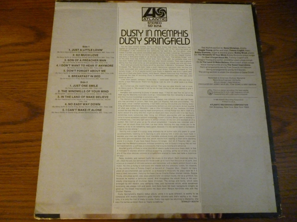 Dusty Springfield - Dusty In Memphis   LP - Atlantic  SD 8214 - Image 2 of 3