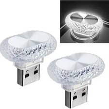 2PCS USB LED Car Interior Night Light, Crystal Mini Decoration Ambient White