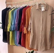 Made In Italy Puro Lino Shirtdress-OS-Burgundy 100% Linen