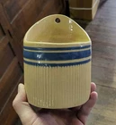 Hull Yellow Ware salt box, Blue Stripes and Ribbed Antique Yellowware