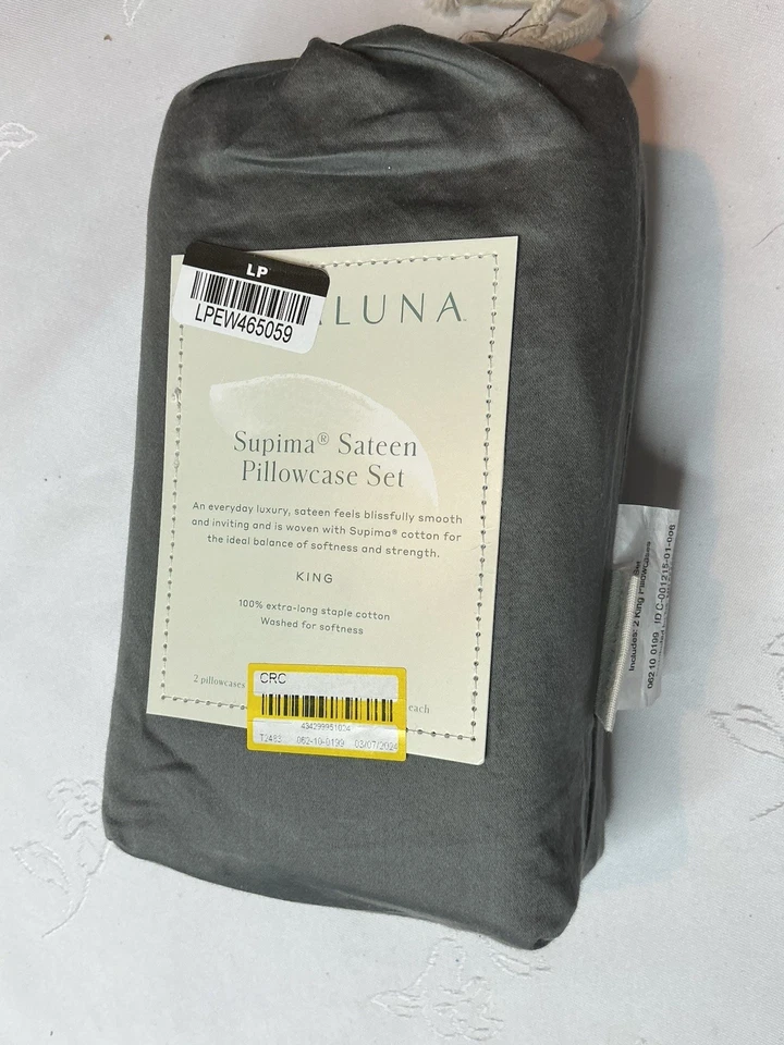 Casaluna King Size Washed Supima Percale Solid Pillowcase Set - Dark Grey - Image 2 of 4