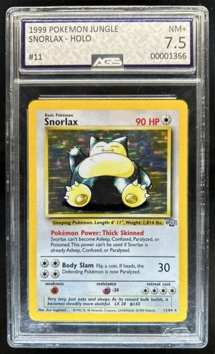 1999 Pokemon Jungle Snorlax #11/64 AGS 7.5