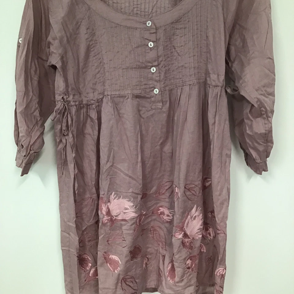 Monoreno 女式玫瑰粉色半透明刺绣束腰外衣 3/4 卷袖小号 — 第 2/4 张图片