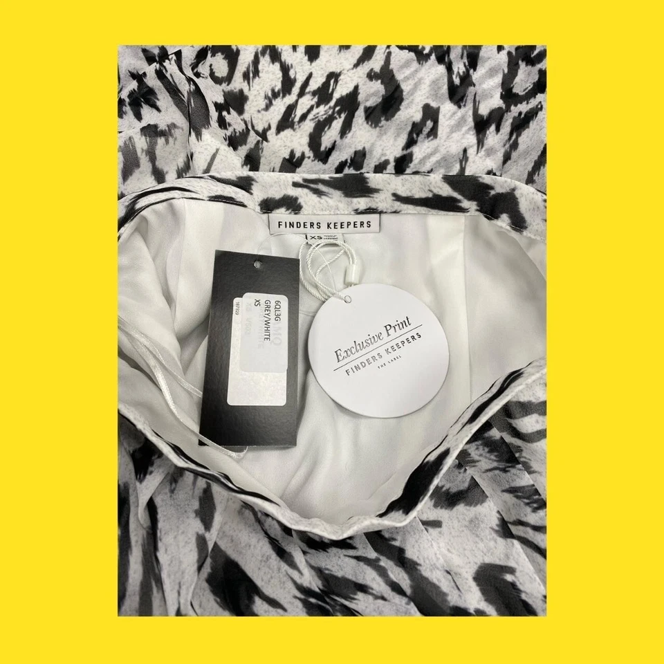 FINDERS KEEPERS Animal Print Chiffon Wrap Skirt, Grey/Black/White, XS - Image 4 of 4