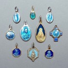 Set of religious medals for resale and DIY. Virgin Mary. Antique Enamel Pendant.