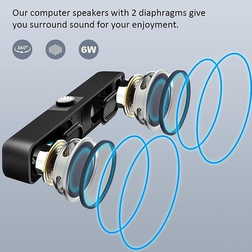 Wired Computer Speakers PC Speakers USB Powered Stereo Soundbar for Desktop PC - Picture 3 of 7