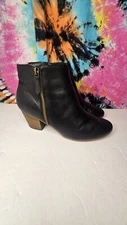 CROWN VINTAGE WOMEN'S BLACK SOFT LEATHER SIDE ZIP HEELED ANKLE BOOTS SIZE 8.5M