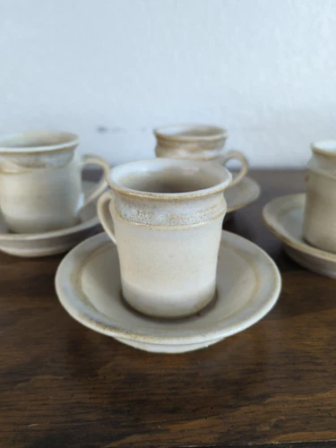 Hand Thrown Stoneware Art Pottery 4oz Coffee Tea Mug Earthy Saucer Marked Set