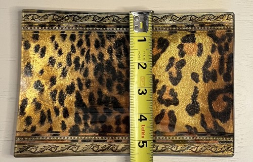 Vintage Leopard Print Gold Foil Glass Trinket Dish Tray 8” X 5.5” Vanity Decor - Picture 8 of 9