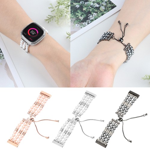 For Fitbit Versa 3 & Sense Women Luxury Stretch Pearl Beads Bracelet Straps Band - Picture 14 of 16