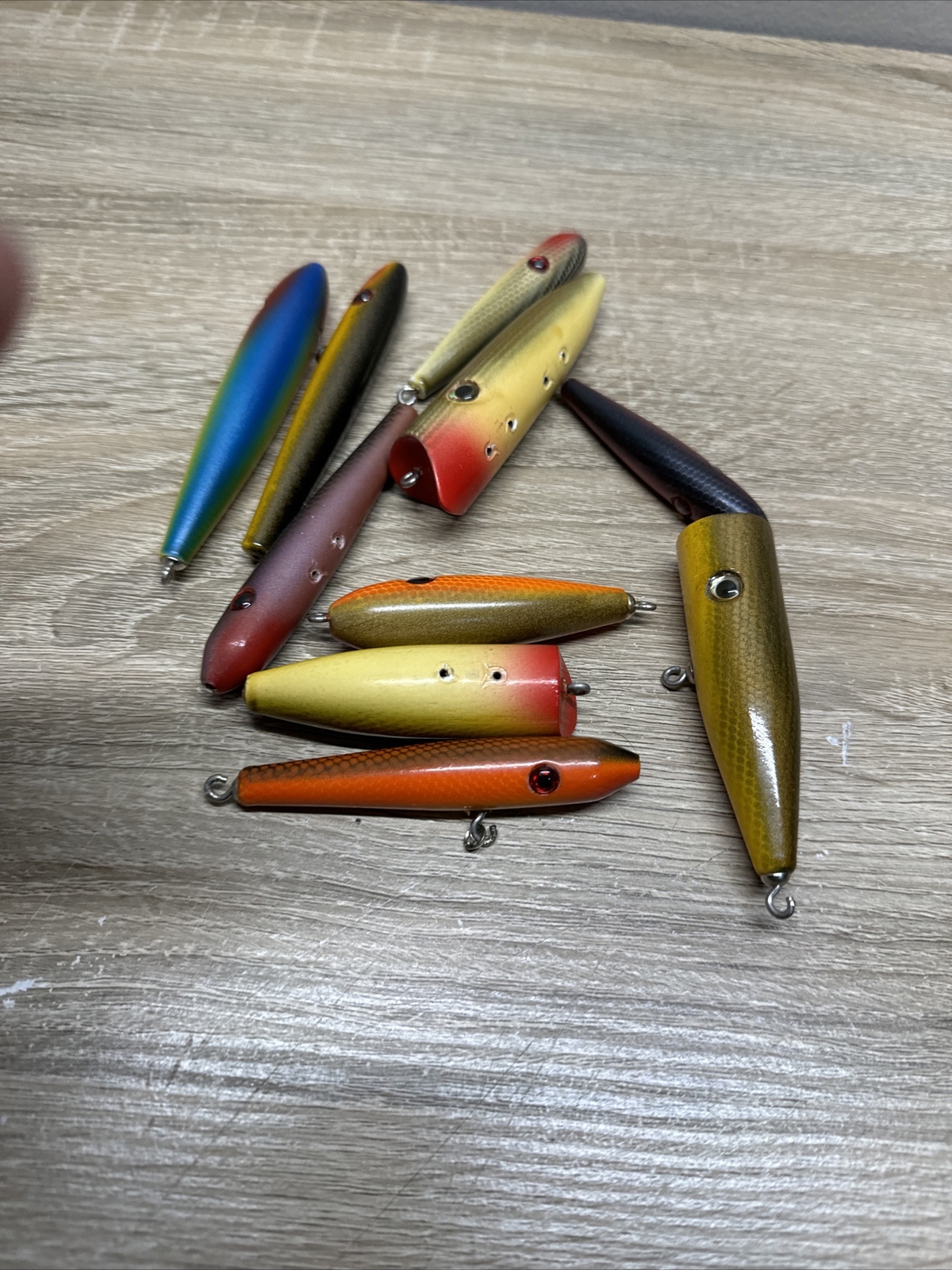 Lot Of 10 Potentially Vintage Wooden Fish Lure Lot Hand Carved No