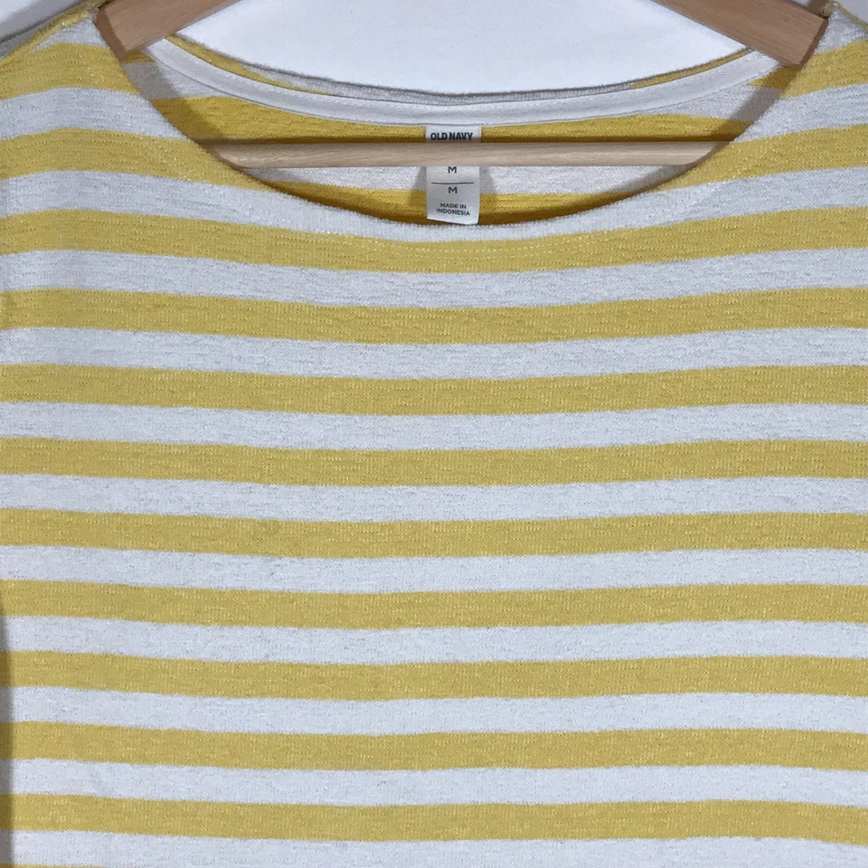 Camisa Top Old Navy Luxe Para Mujer Mediana Amarilla Rayas Manga Larga Foto 2 de 4